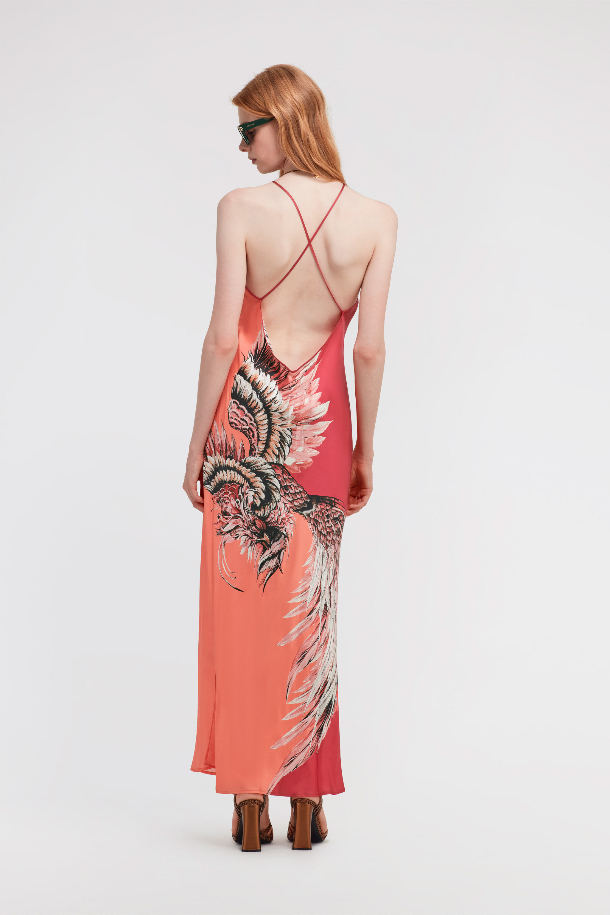 RC Bird Patchwork print maxi dress Fuchsia SWT151-4QN13
