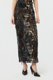 RC Skirt with Fur Print on Destroyed-Effect Lace BLACK/BEIGE XWT314-7HT79