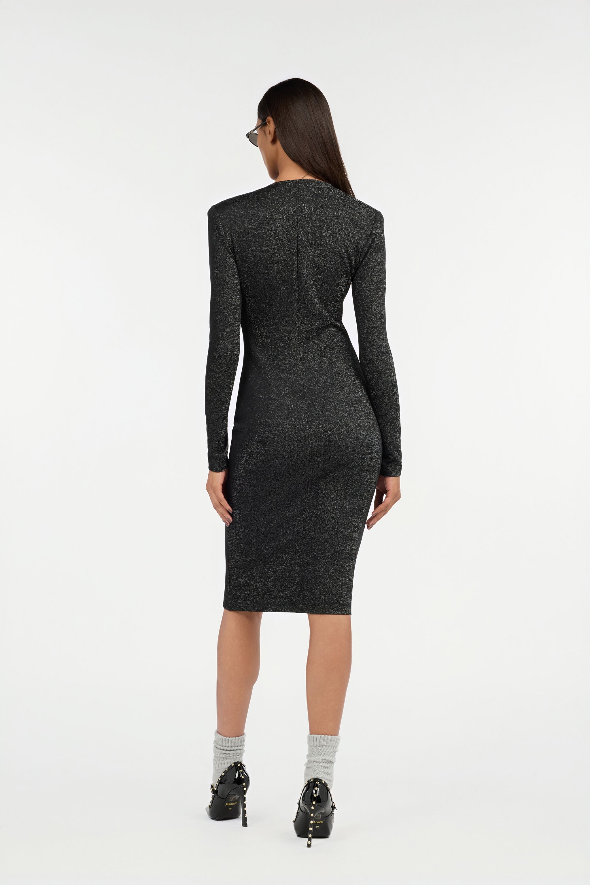 JC Schwarzes Lurex-Midikleid Mit Ringdetail JC Schwarzes Lurex-Midikleid Mit Ringdetail BLACK VFT262-VF409