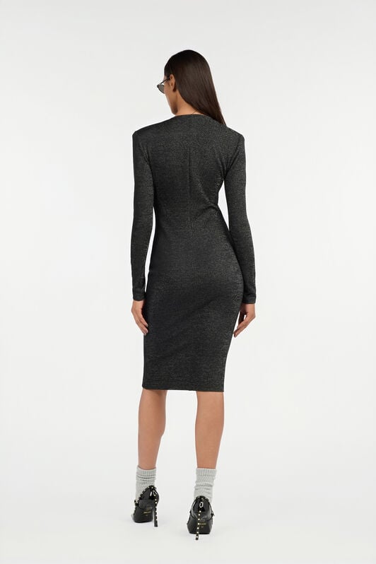 JC Schwarzes Lurex-Midikleid Mit Ringdetail JC Schwarzes Lurex-Midikleid Mit Ringdetail BLACK VFT262-VF409
