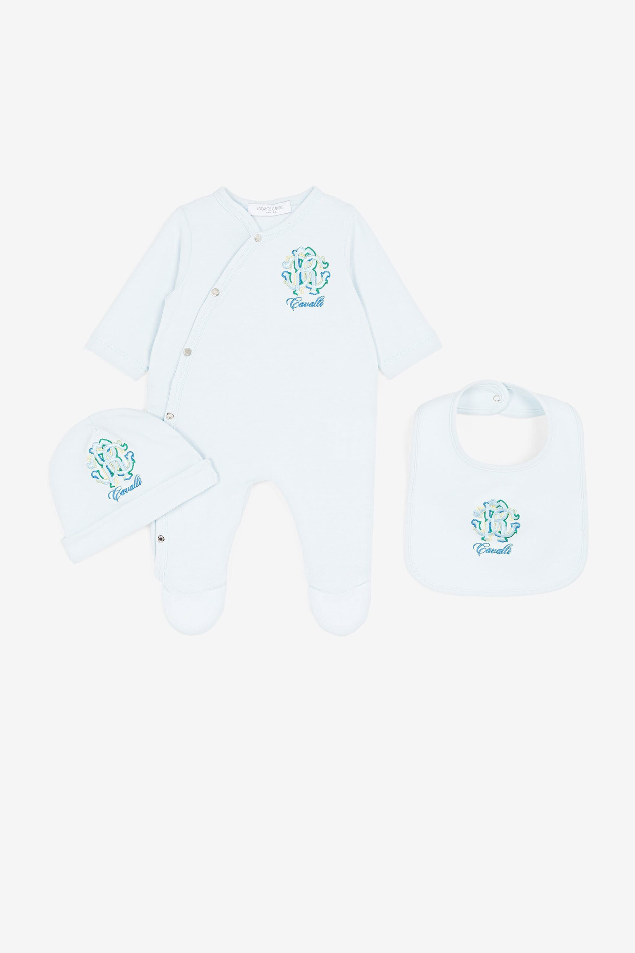 JU RC Monogram and Logo-Embroidered Babygrow Set JU RC Monogram and Logo-Embroidered Babygrow Set Light blue QJT817-JV025