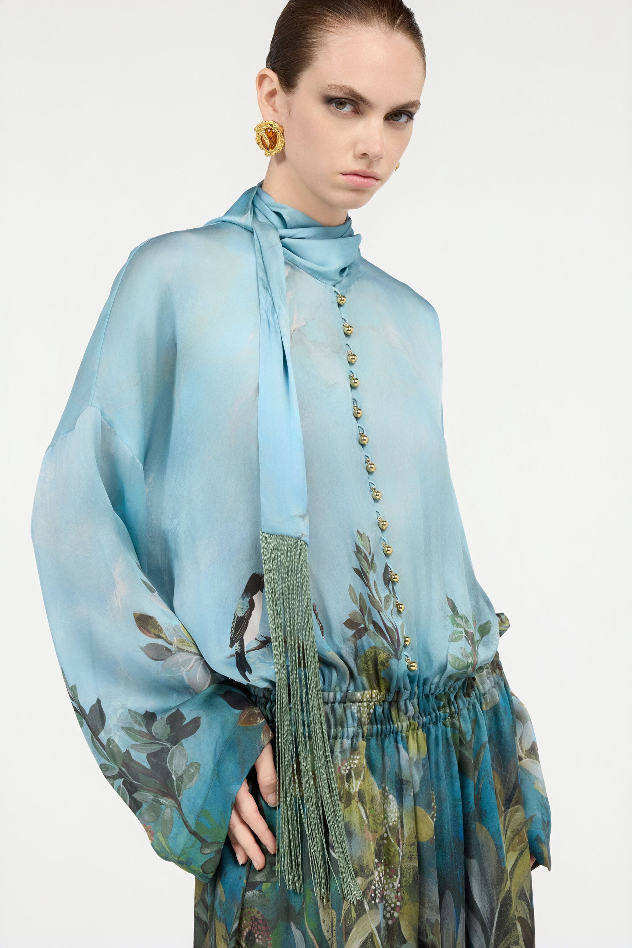 RC Silk Dress With Eden Print Green/Blue VWT139-HZQ70