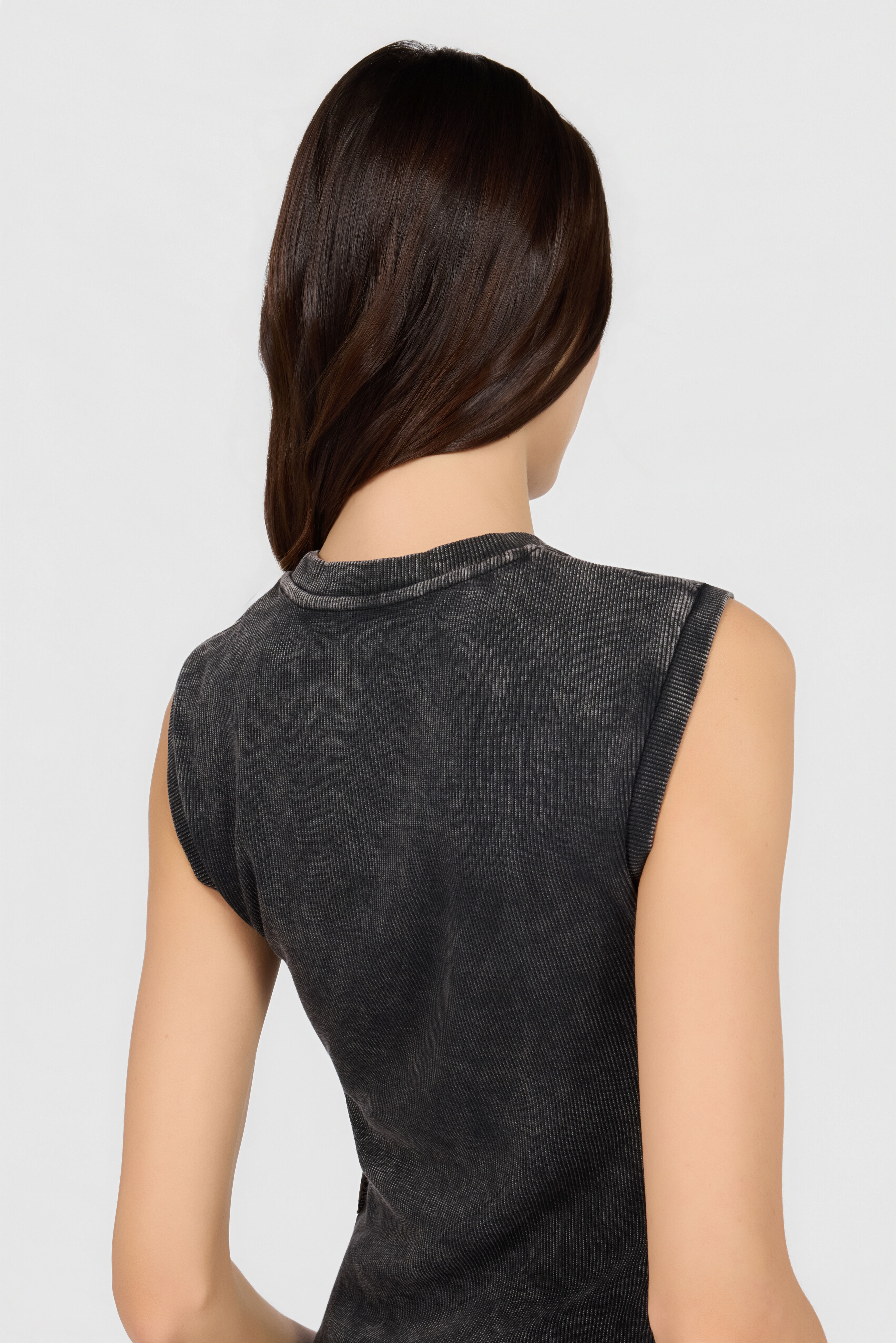 JC Geripptes Top in Schwarz mit C-Logo BLACK UFT127-UF181