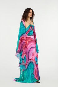 RC Vestido largo de seda con cut-out y estampado marmoleado multicolor VERDE/ROSA VWT193-TYR79