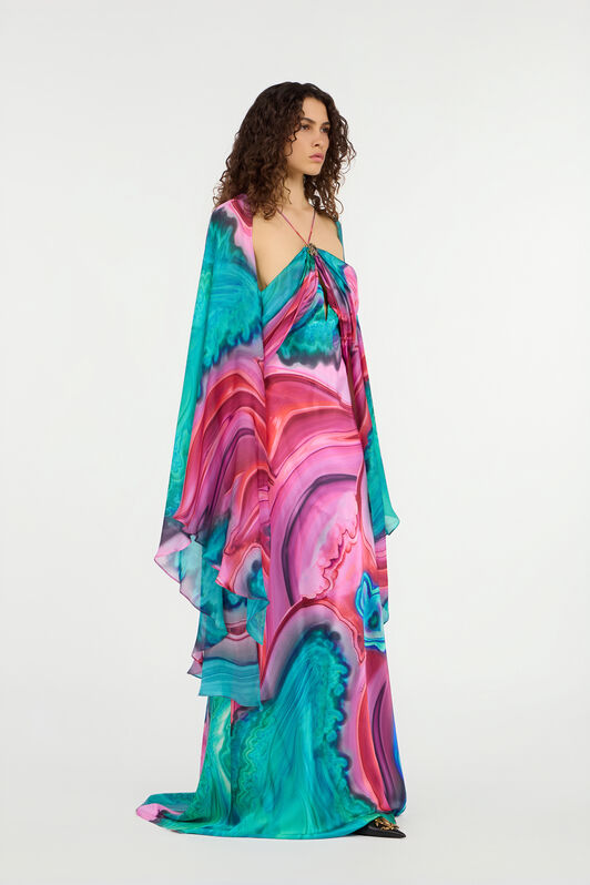 RC Long silk dress with cut-out and multicolor marble print RC Long silk dress with cut-out and multicolor marble print VERDE/ROSA VWT193-TYR79