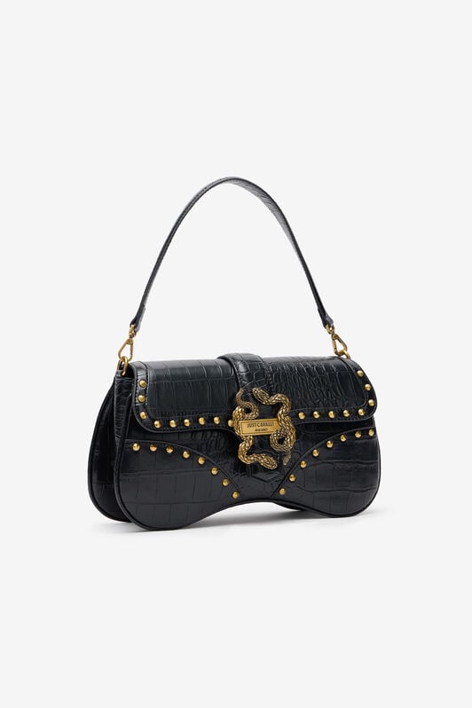 JC Black Studded Saddle Shoulder Bag With Snake Buckle JC Black Studded Saddle Shoulder Bag With Snake Buckle BLACK VFB035-VF667
