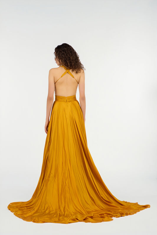 RC Extra-Long Pure Silk Dress Yellow VKT158-CC001