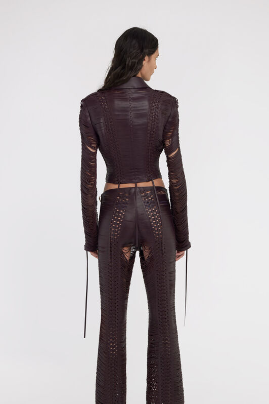 RC Dark Brown Woven Leather Bomber Jacket RC Dark Brown Woven Leather Bomber Jacket Purple SWP800-PN002
