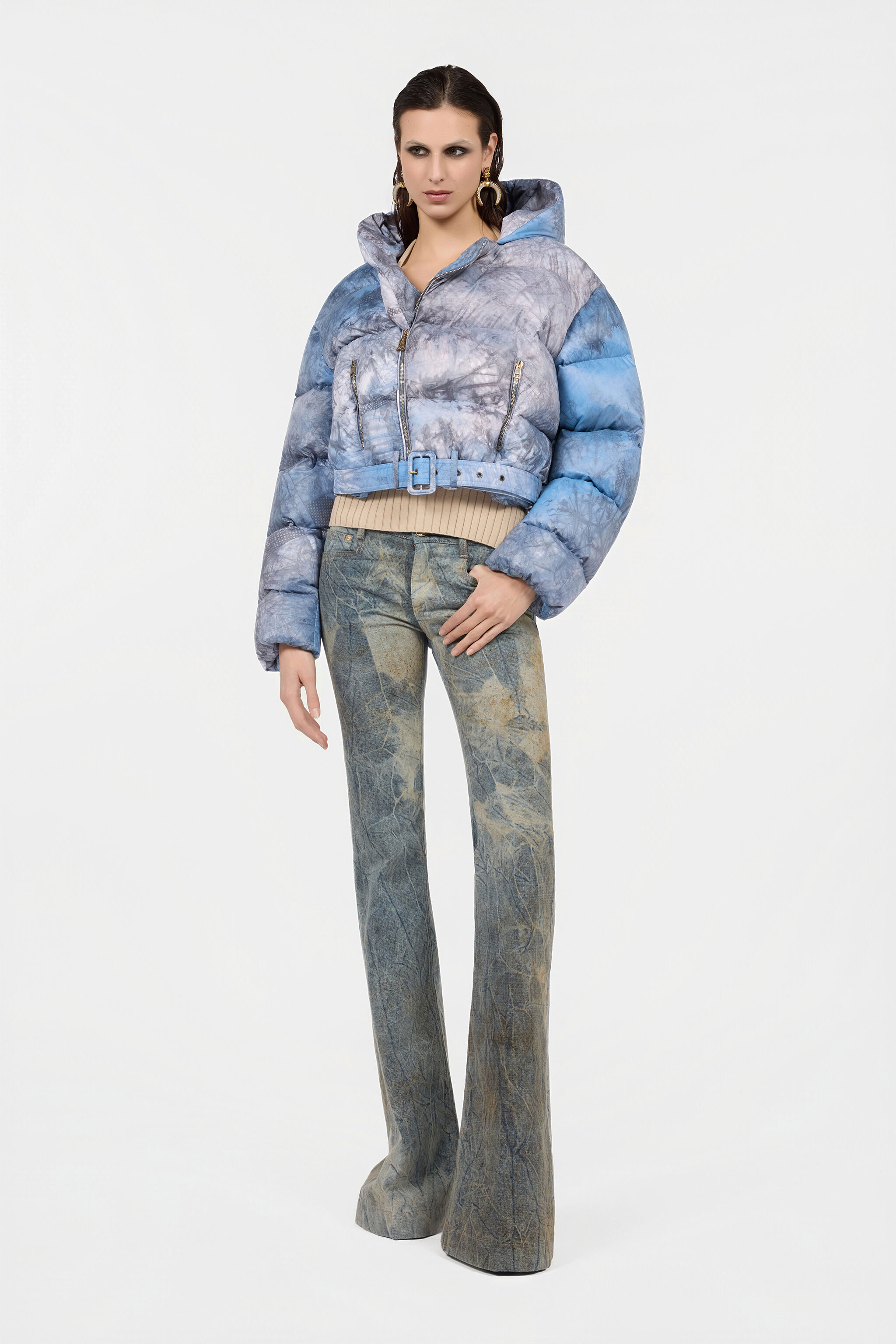 RC Down Jacket With Tie-Dye Effect MID-BLUE XQT801-SB026