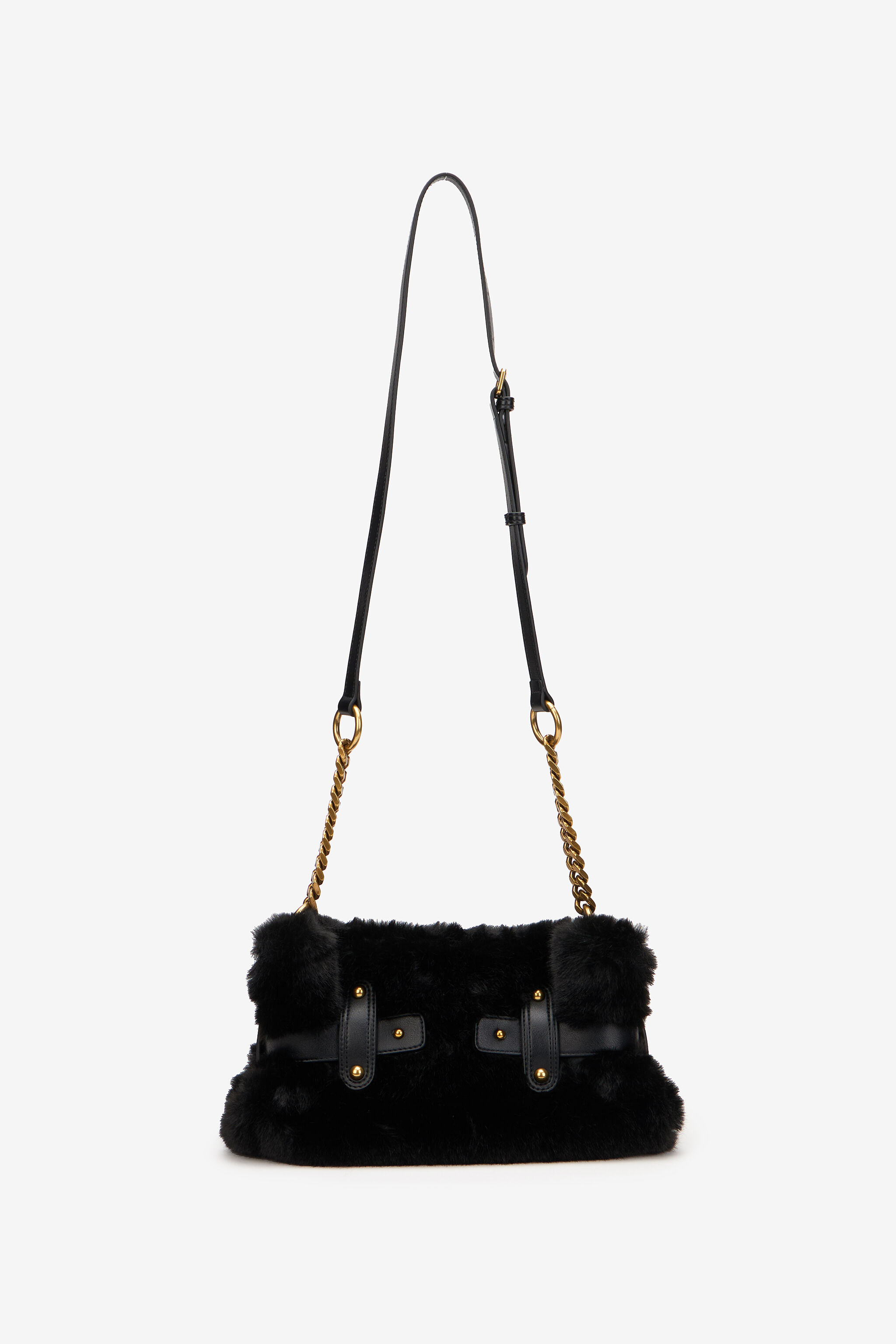 JC Shoulder Bag in Faux Fur with Gold Detail JC Shoulder Bag in Faux Fur with Gold Detail BLACK XFB032-XF468