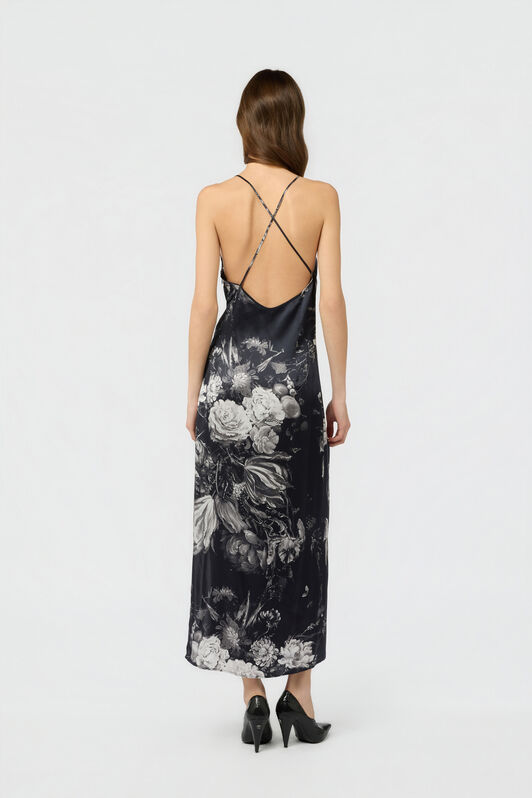 RC Vestido lencero de seda con estampado Fiammingo Flowers BLACK/GREY XWT144-SZT77