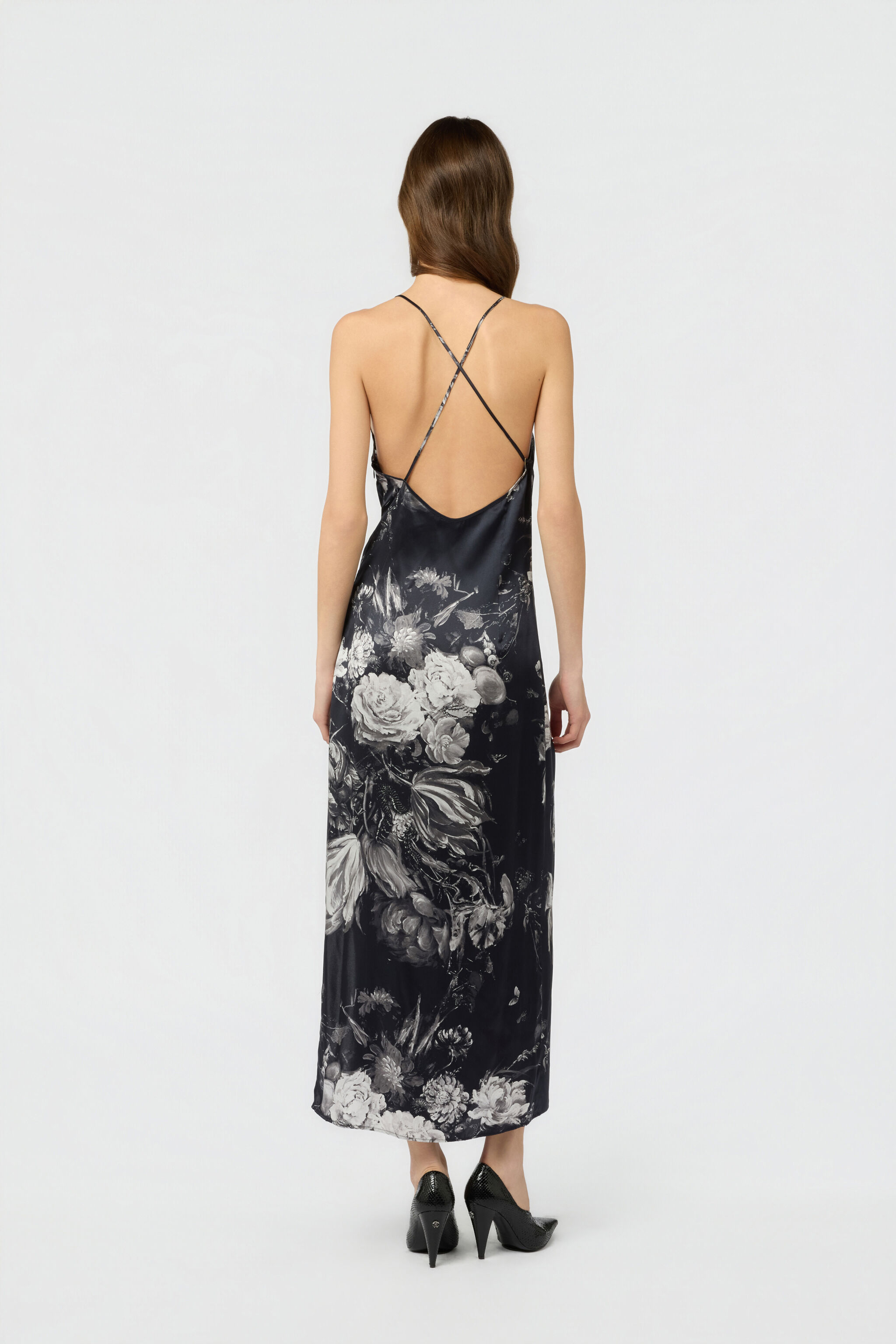 RC Vestido lencero de seda con estampado Fiammingo Flowers BLACK/GREY XWT144-SZT77