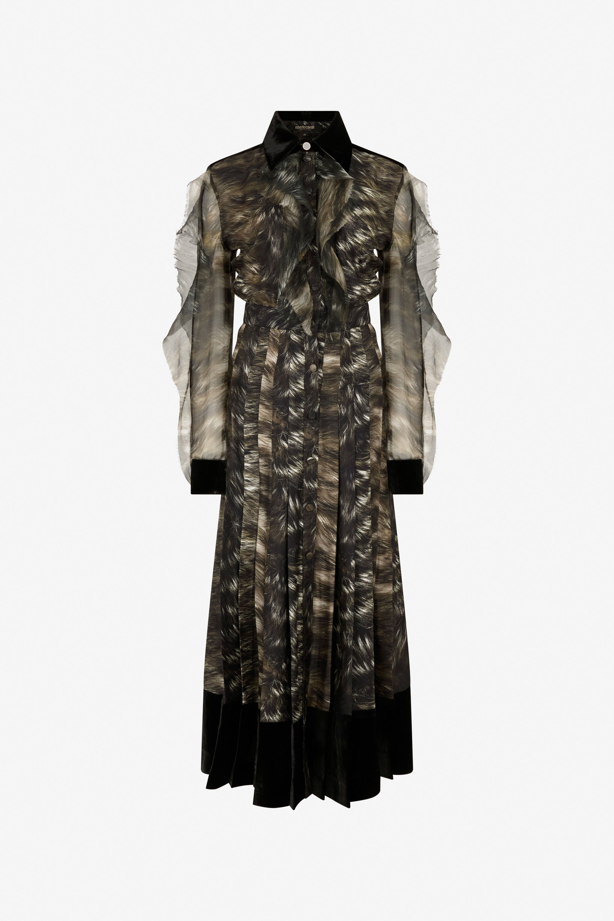 RC Vestido midi de seda con estampado Fur BLACK/BEIGE XWT113-OZT79
