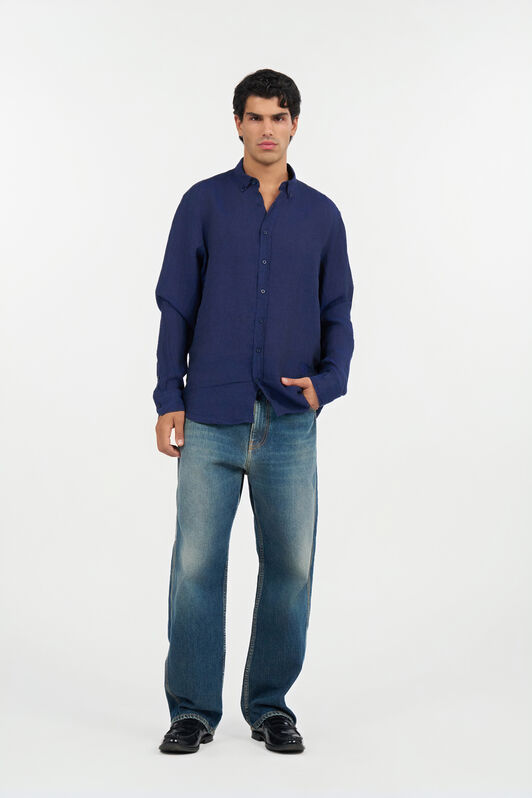 RC Blue Linen Shirt With Monogram RC NAVY QOT70I-LG018