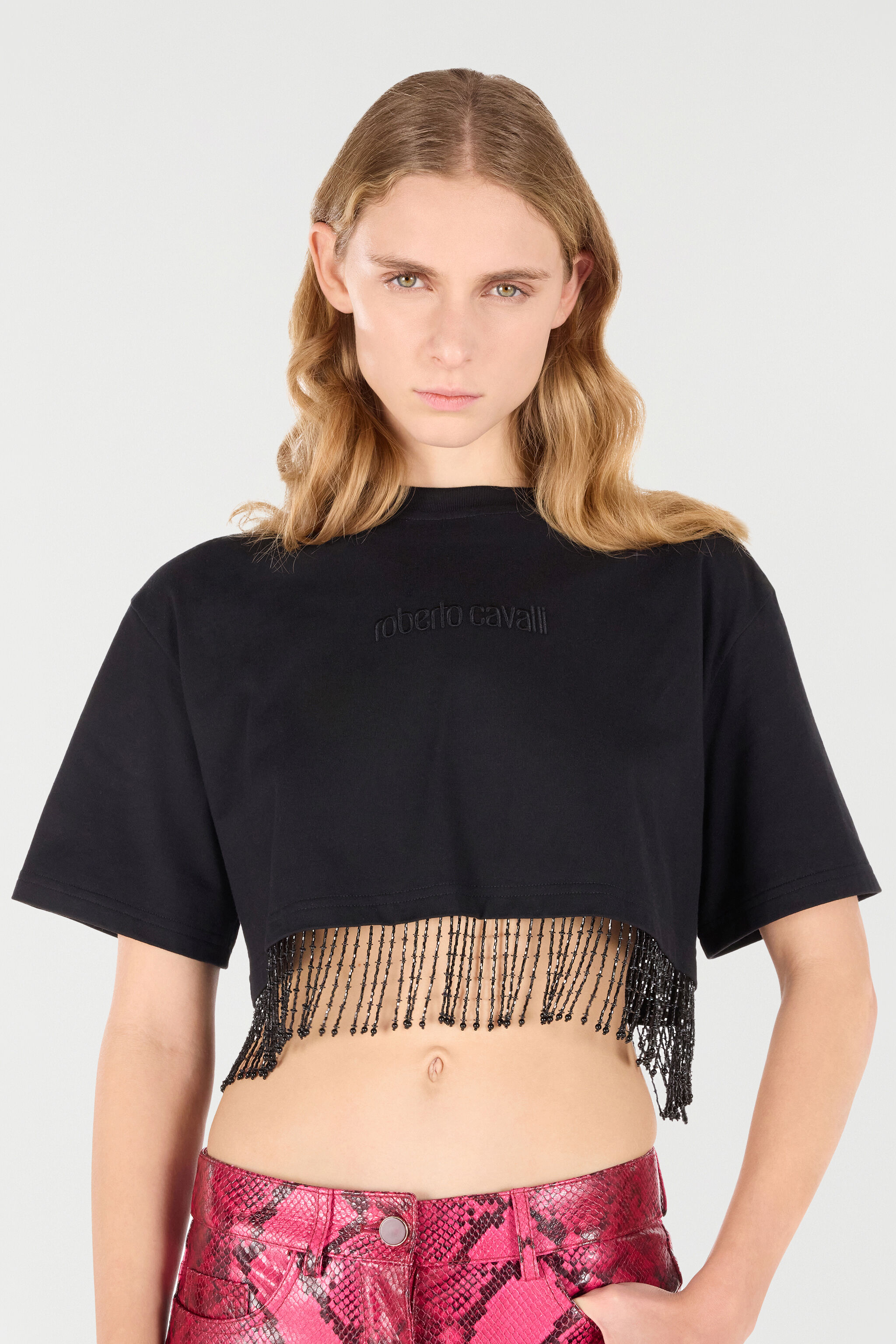RC Crop Top With Fringing Black UKR65D-JD097