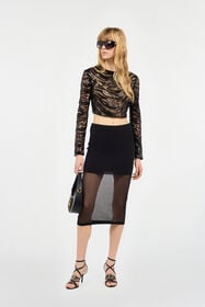 JC Crop Top Con Motivo Zebra Di Strass Nero UFT134-UF188