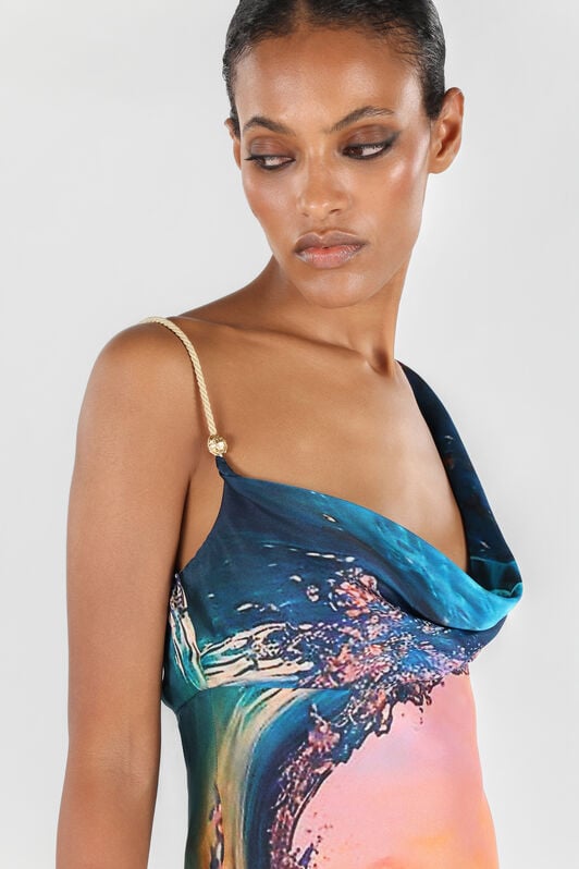 RC Itaca Print Silk Mini Dress RC Itaca Print Silk Mini Dress Blue/Orange UWT135-CTN98