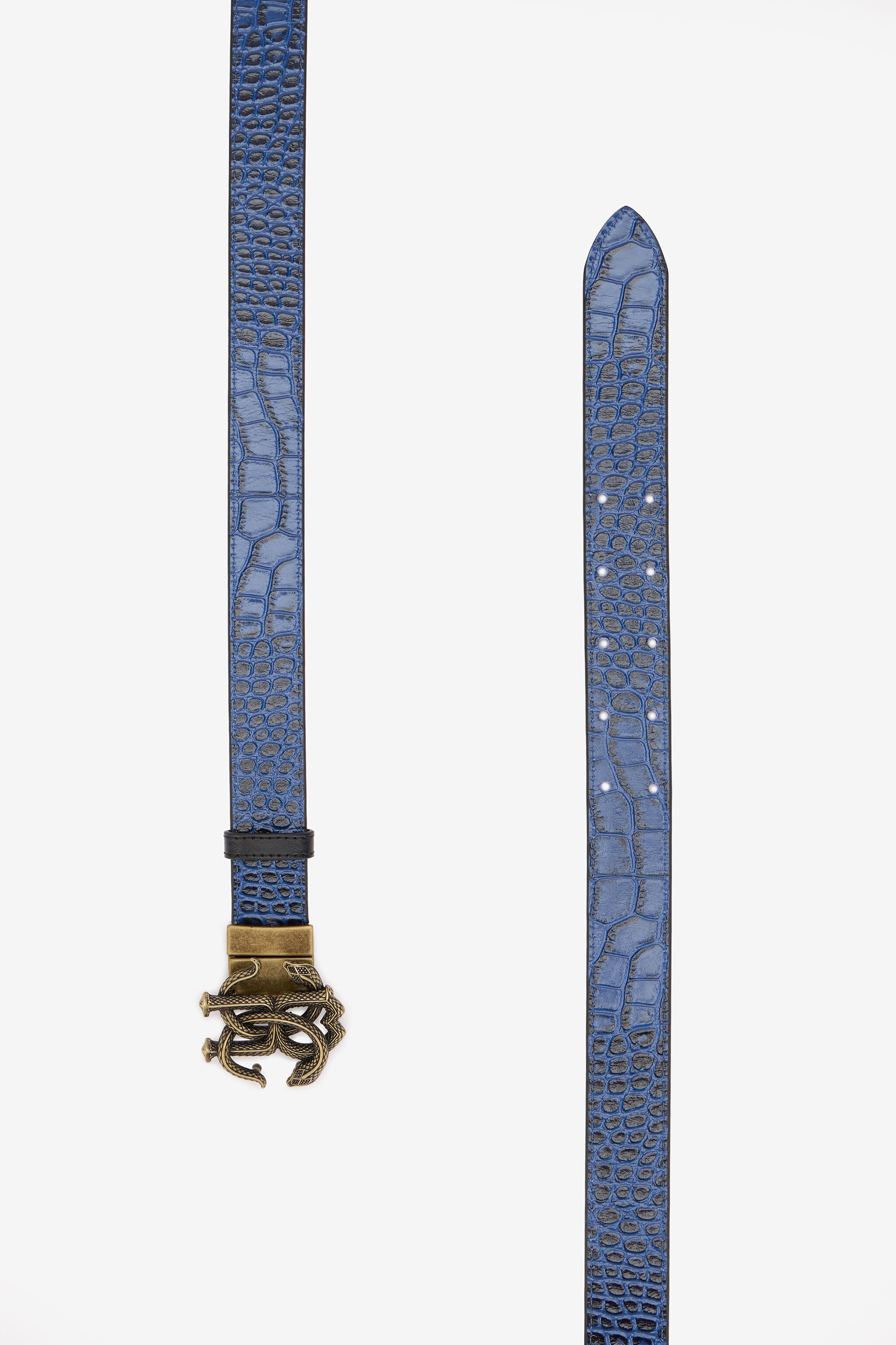 RC Blue Croc-Embossed Logo Belt With Monogram RC RC Blue Croc-Embossed Logo Belt With Monogram RC BLACK/BLUE QOC00C-PZO34