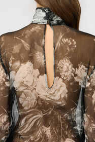 RC Blouse in Silk with Fiammingo Flowers Print BLACK/GREY XWT702-CKT77