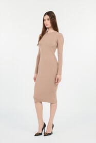 RC Beige Cut-Out Ribbed Midi Dress NUTS ROM10B-FEC33