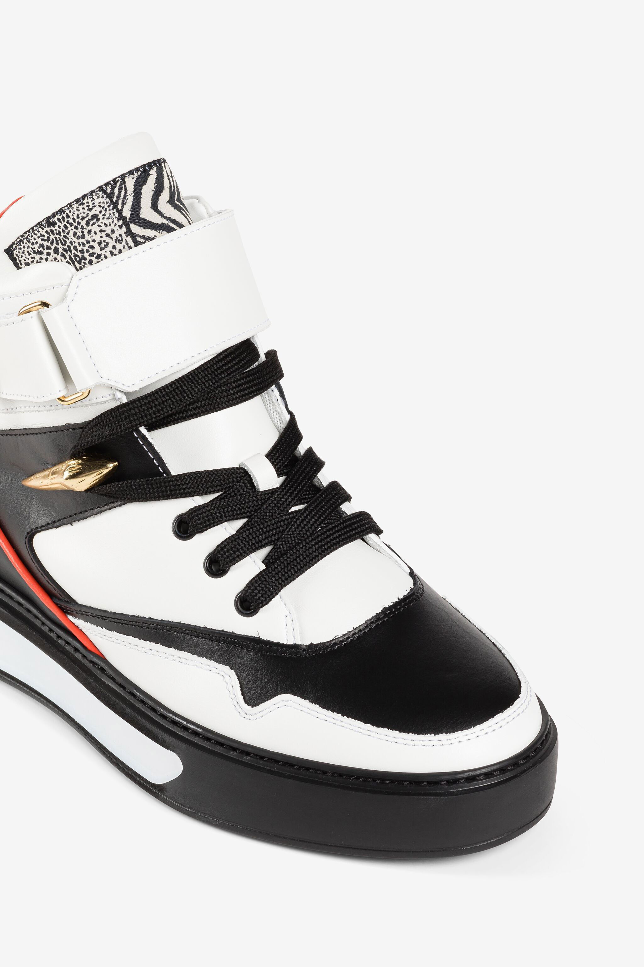 RC Hi-Top Sneakers mit kristallverziertem Pantherkopf RC Hi-Top Sneakers mit kristallverziertem Pantherkopf Weiß/Schwarz PQS003-PZ590
