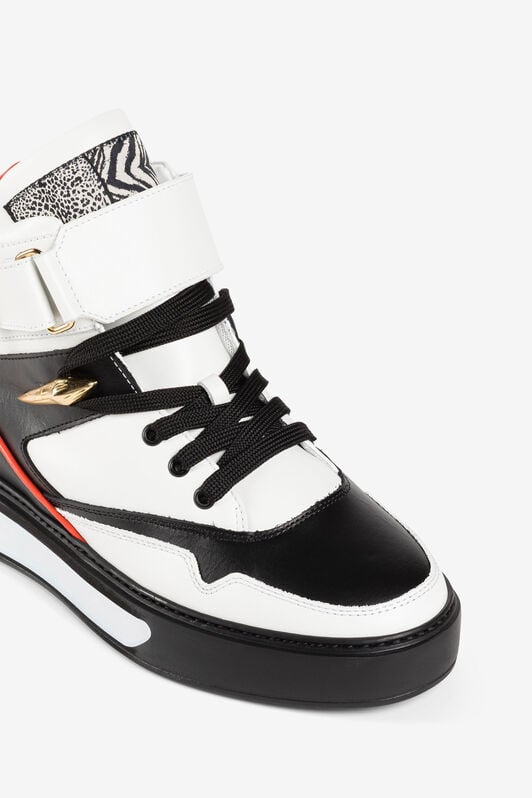 RC Hi-Top Sneakers mit kristallverziertem Pantherkopf RC Hi-Top Sneakers mit kristallverziertem Pantherkopf Weiß/Schwarz PQS003-PZ590