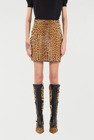 RC Leather Miniskirt With Leopard Skin Print Brown VKP300-ZV012