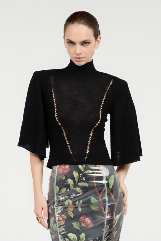 RC Black Wool-Blend Sweater With See-Through Effect RC Black Wool-Blend Sweater With See-Through Effect Black VWM601-MQ060