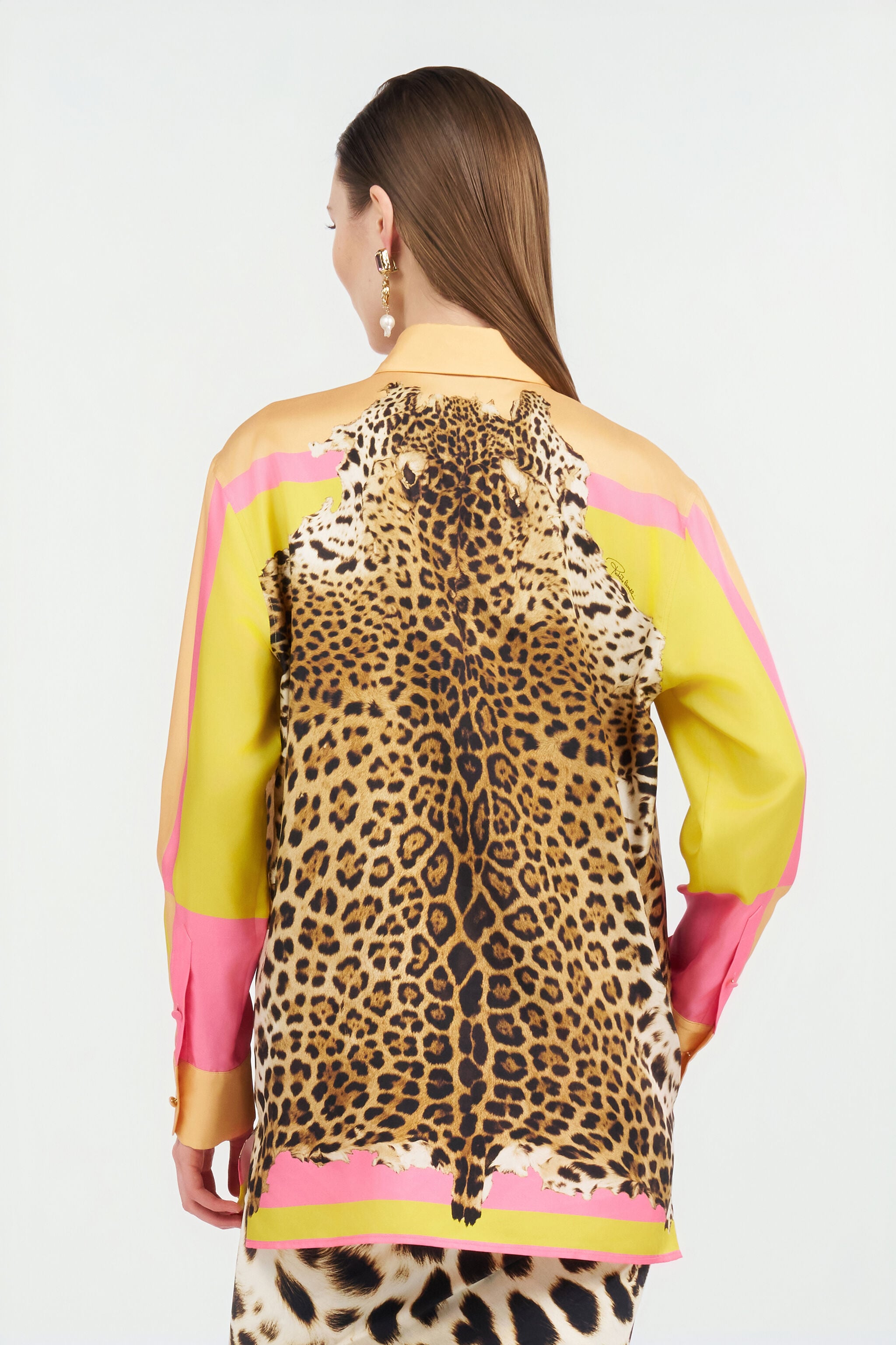 Silk Shirt with Cavalli Pop Print in YELLOW for Women | Roberto
