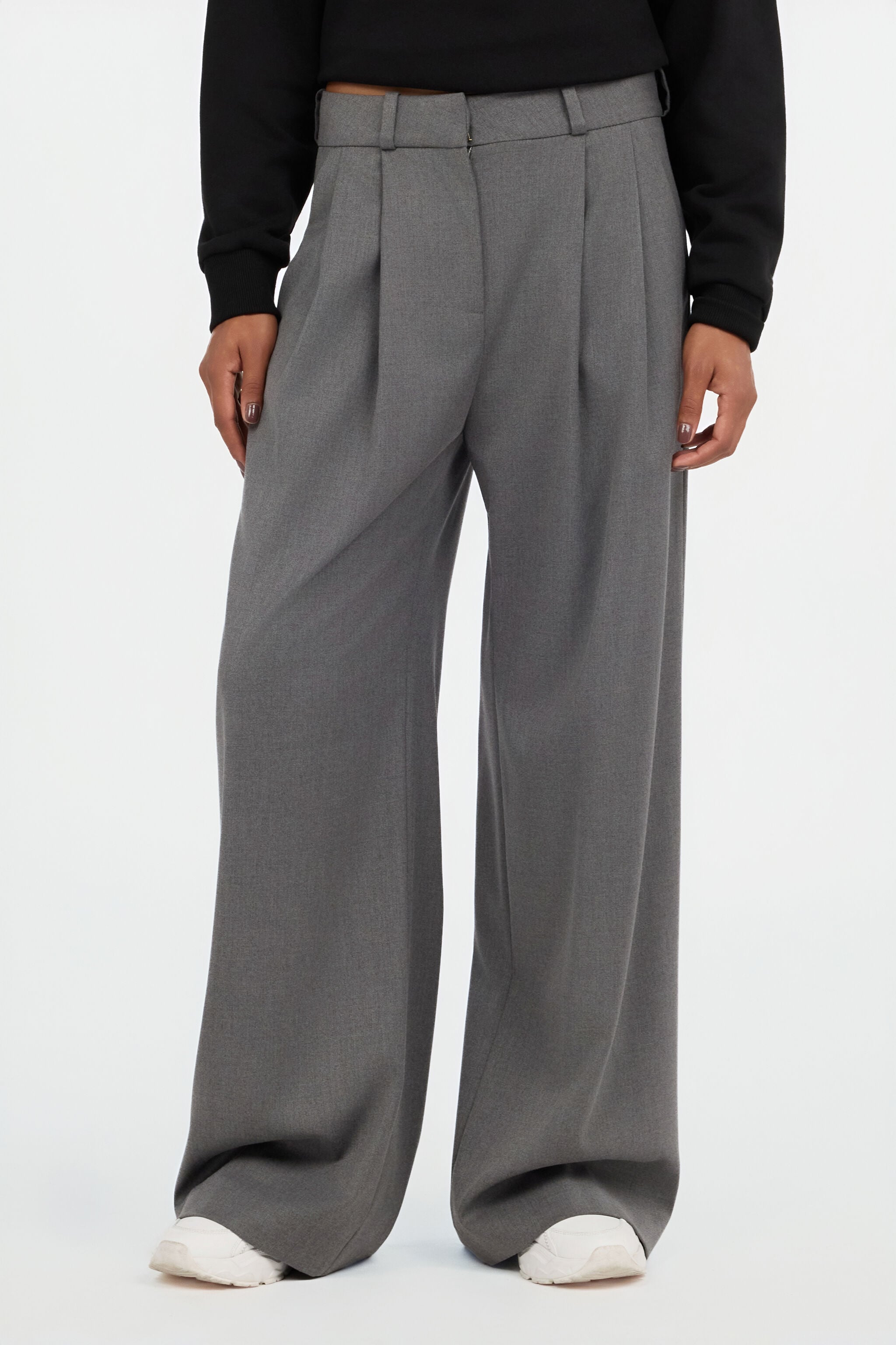 JC Grey Pleated Wide Leg Trousers GRIGIO MELANGE VFT148-VF227