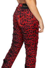 RC Skinny Jeans mit Distressed-Optik und Leopardenmuster Rot MQJ236-DE032
