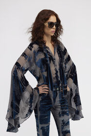 RC Blusa astratta blu navy con fiocco al collo Blu scuro RWT701-VL041