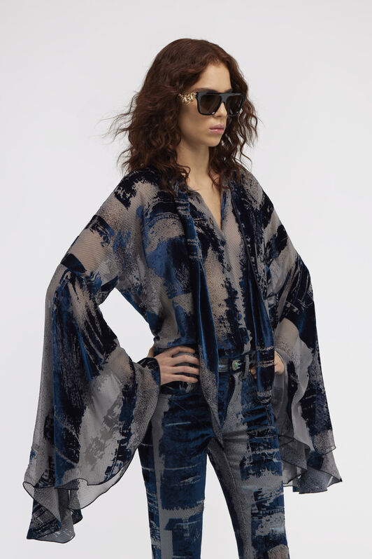 RC Blusa astratta blu navy con fiocco al collo RC Blusa astratta blu navy con fiocco al collo Blu scuro RWT701-VL041