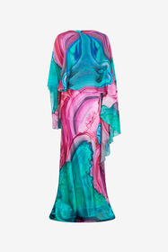 RC Maxi Dress in Silk with Agata Print VERDE/ROSA VWT199-TYR79