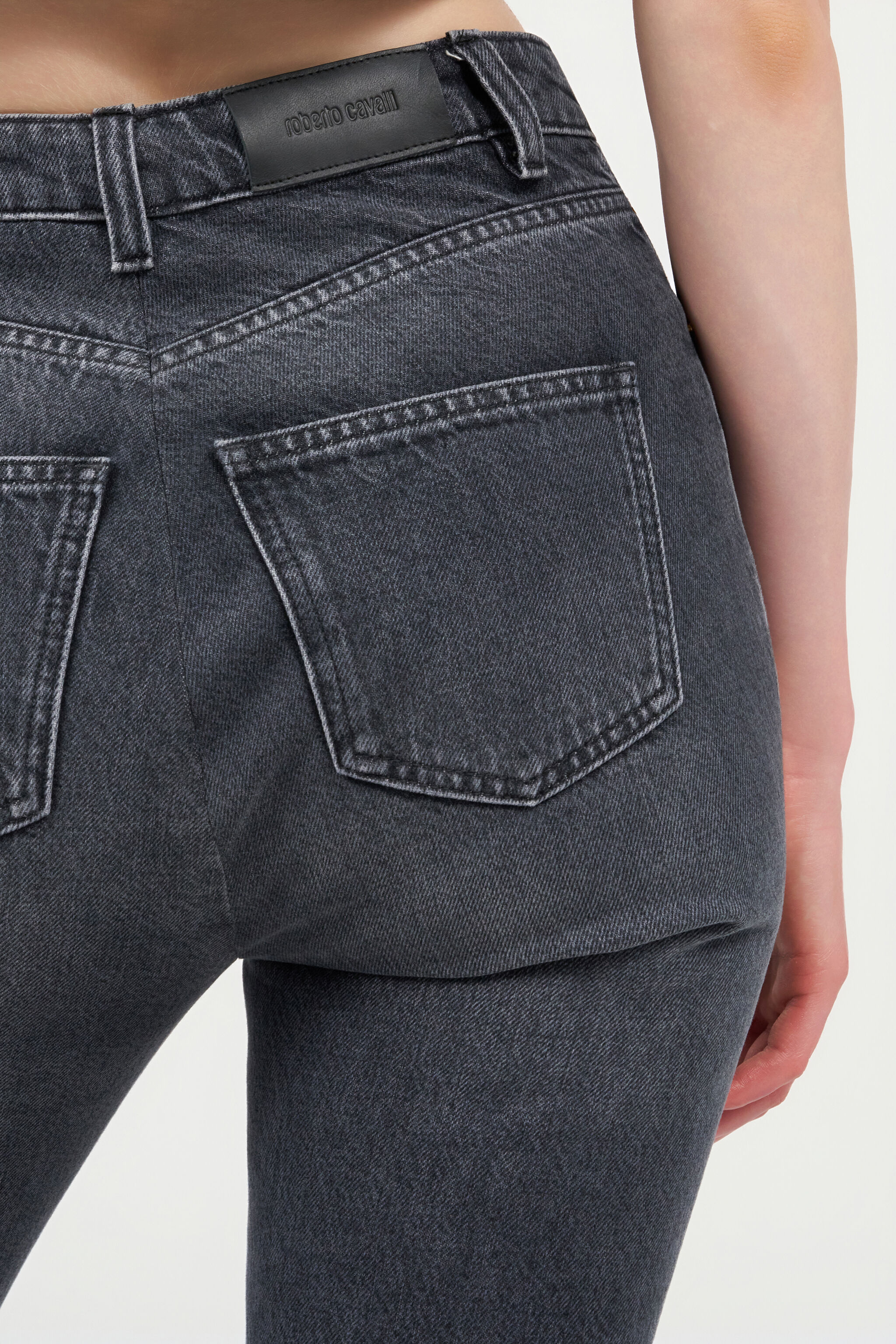 Flared Jeans with Snake Embroidery in BLACK for Women | Roberto
