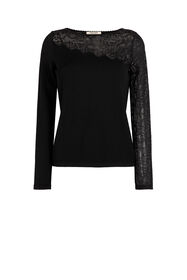 RC Floral-Knit Lace-Insert Top BLACK KQM610-MI001