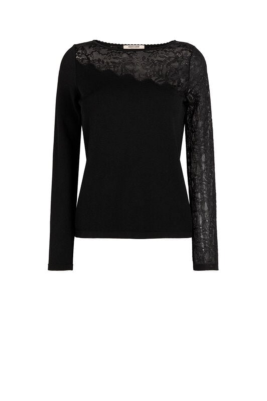RC Floral-Knit Lace-Insert Top BLACK KQM610-MI001
