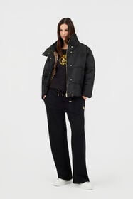 RC Schwarze Kurze Steppjacke mit Goldknopf BLACK TOT40A-FT003
