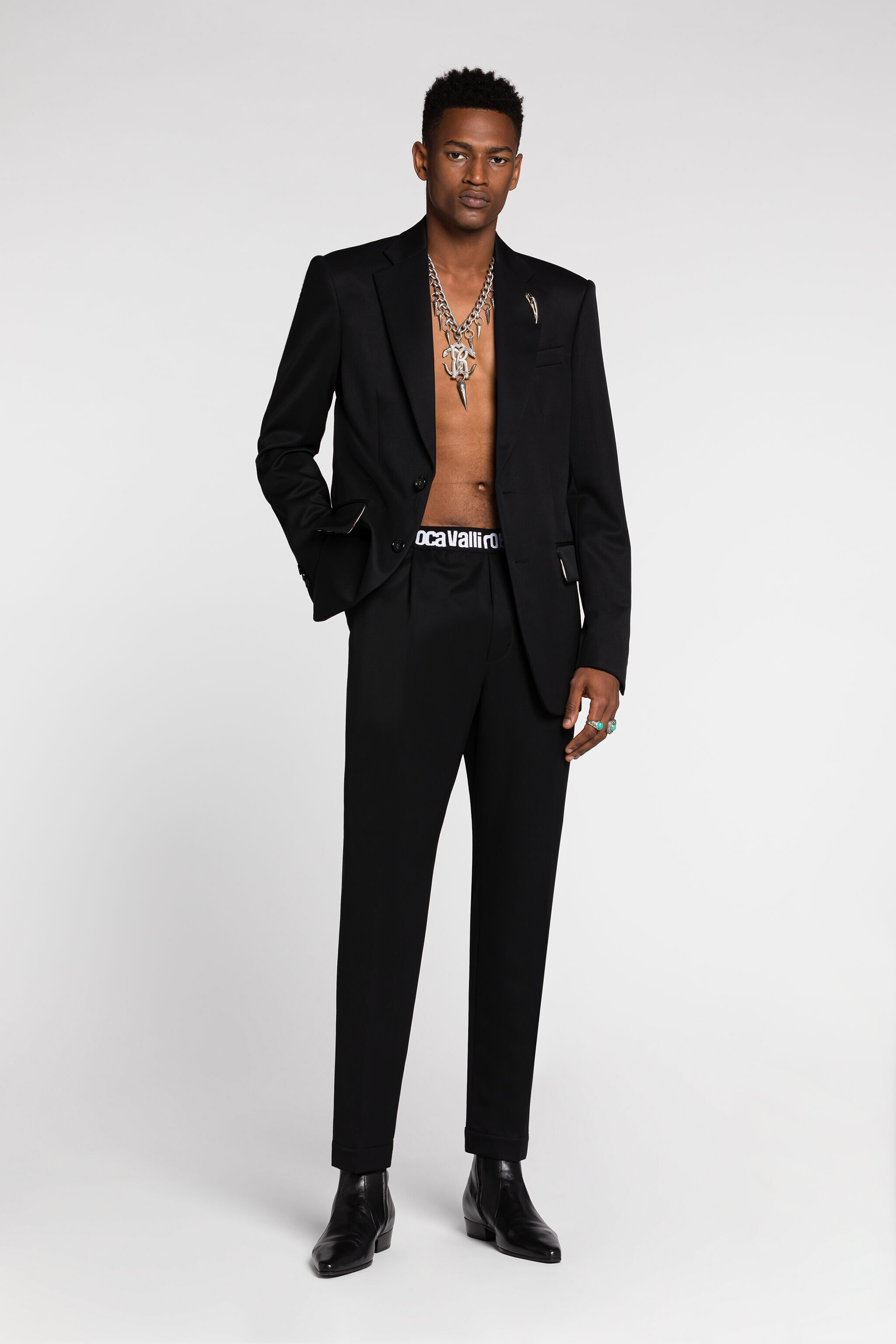 RC Pantalon de costume en laine avec logo à la taille Noir RRT230-VW020