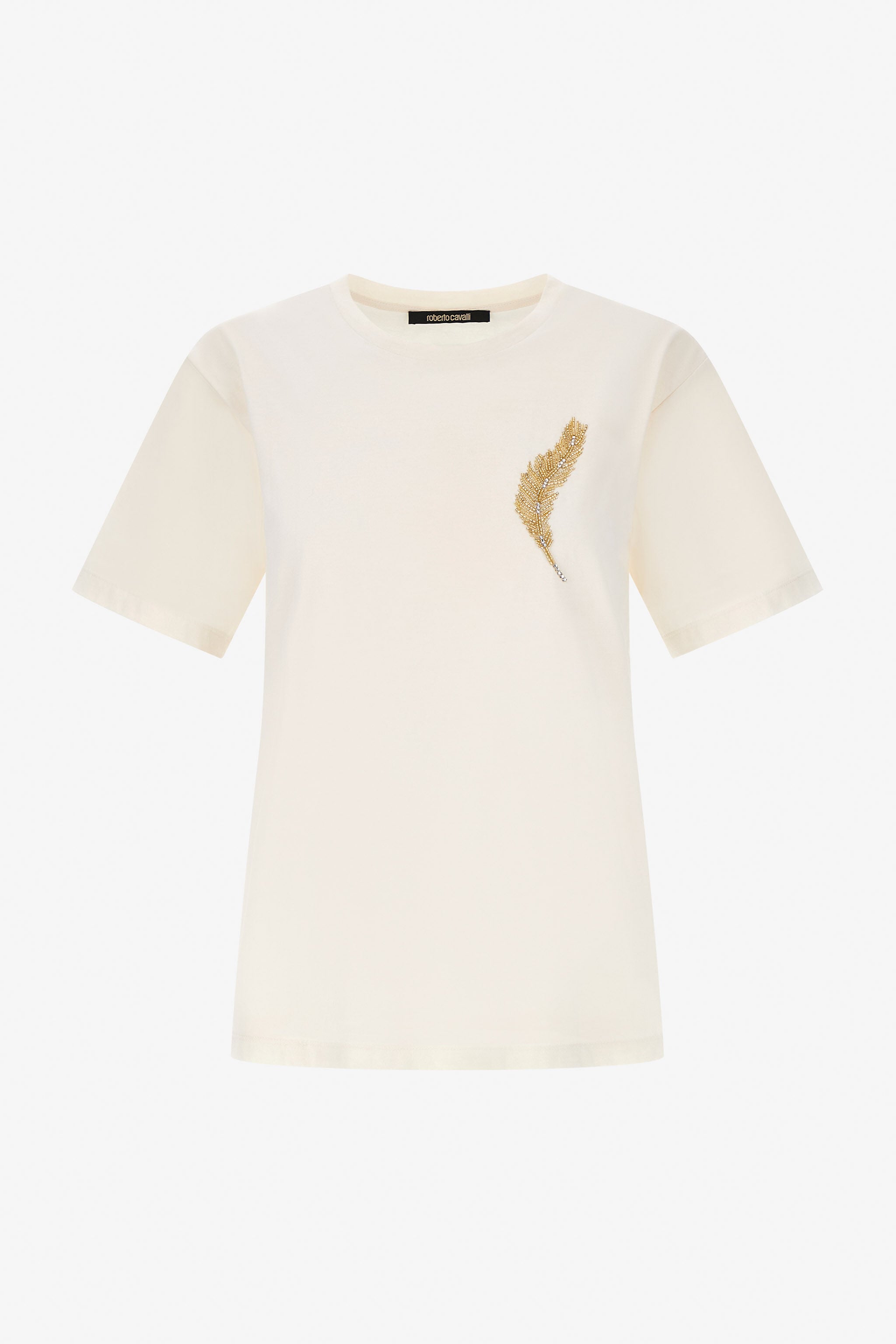 RC Elfenbeinfarbenes T-Shirt mit Federstickerei RC Elfenbeinfarbenes T-Shirt mit Federstickerei Elfenbein SWR608-JD061