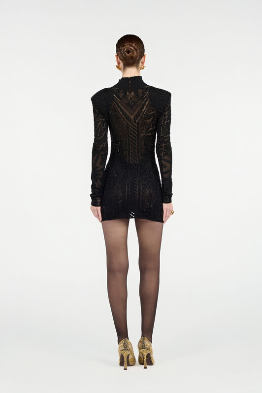 RC Black Mini Dress With See-Through Openwork Pattern Black VWM108-MH014
