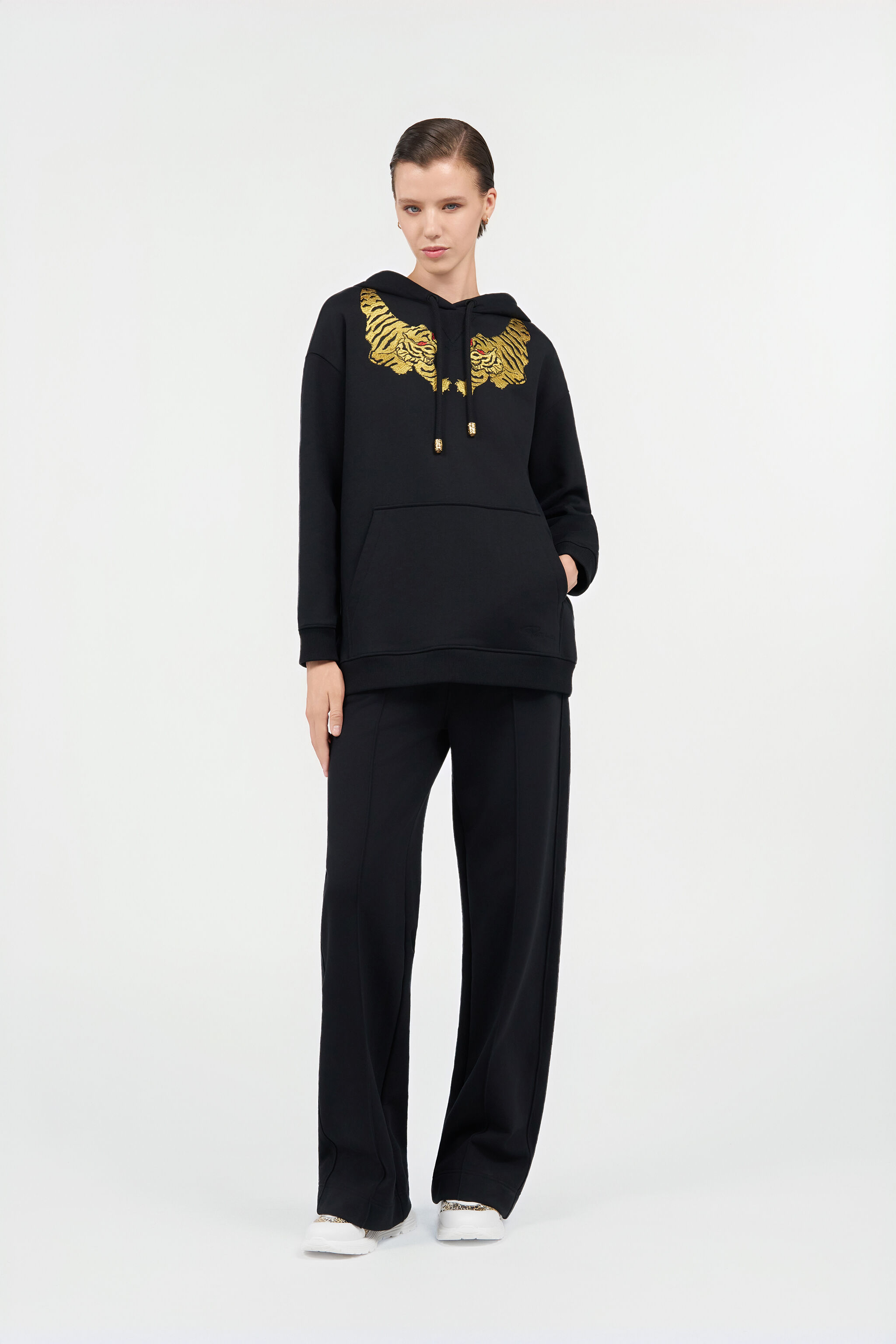 Black Sweatshirt With Tiger Embroidery in BLACK for Women