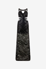 JC See-Through Dress With Sequined Zebra Pattern Black UFT182-UF248