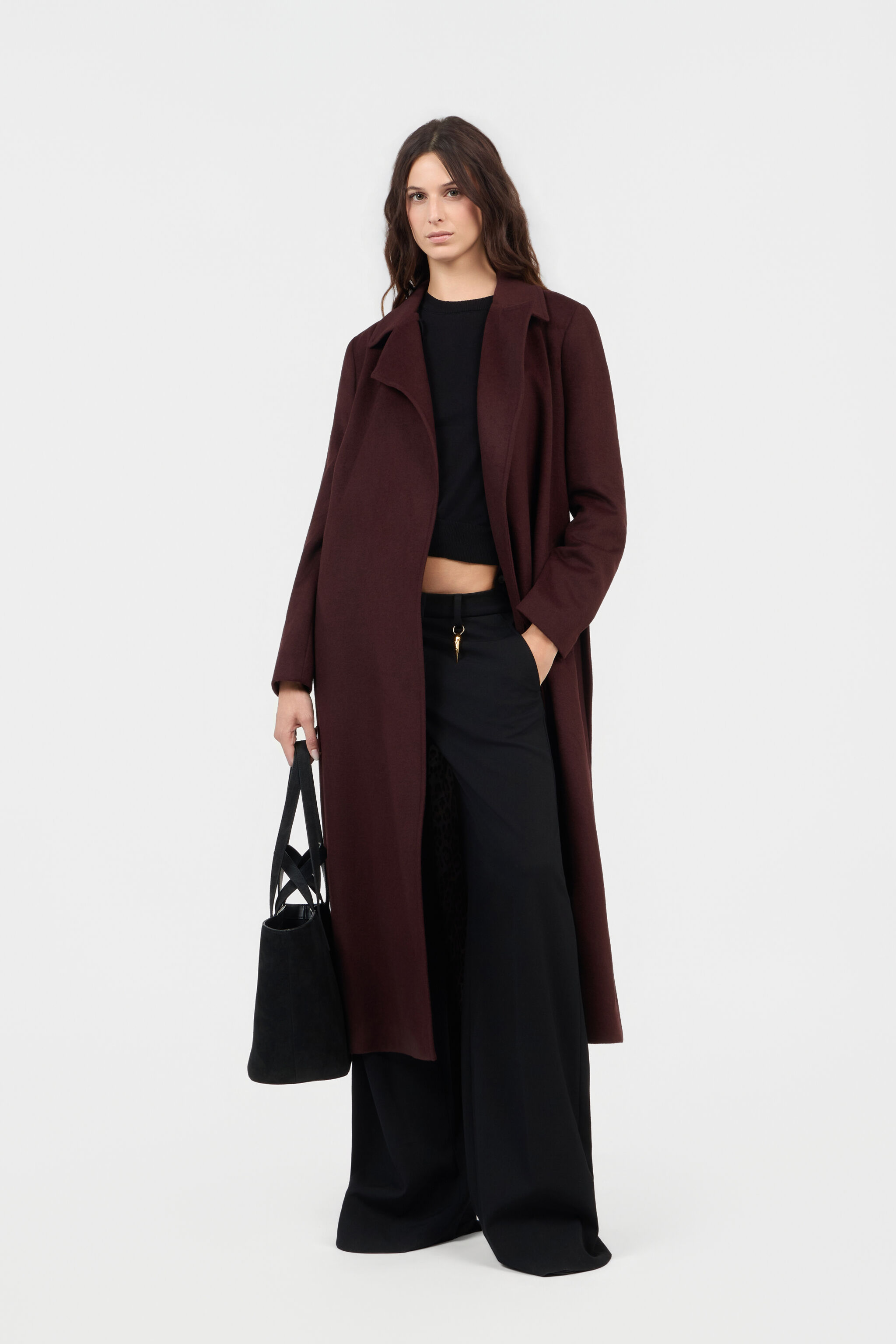 RC Burgundy Belted Coat With Leopard Print Lining RC Burgundy Belted Coat With Leopard Print Lining BURGUNDY TOT50B-GA001