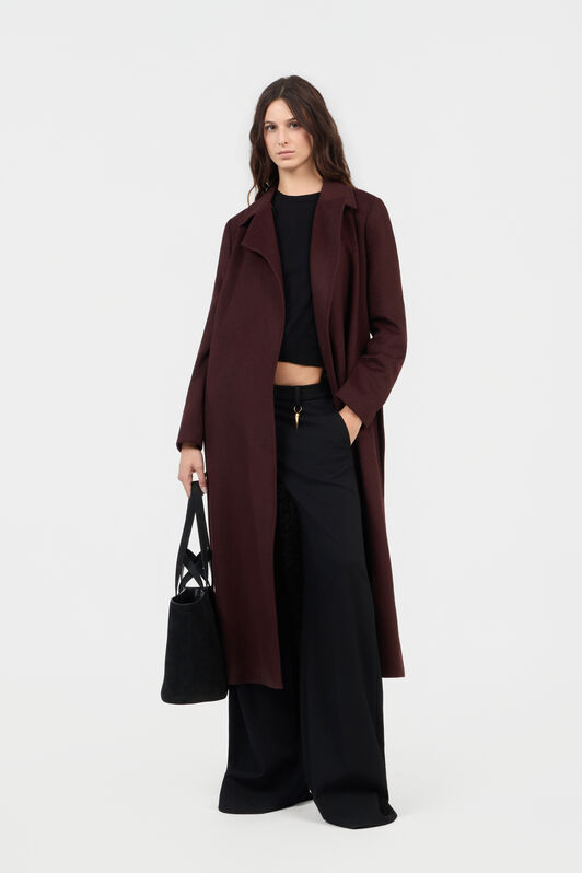 RC Burgundy Belted Coat With Leopard Print Lining RC Burgundy Belted Coat With Leopard Print Lining BURGUNDY TOT50B-GA001