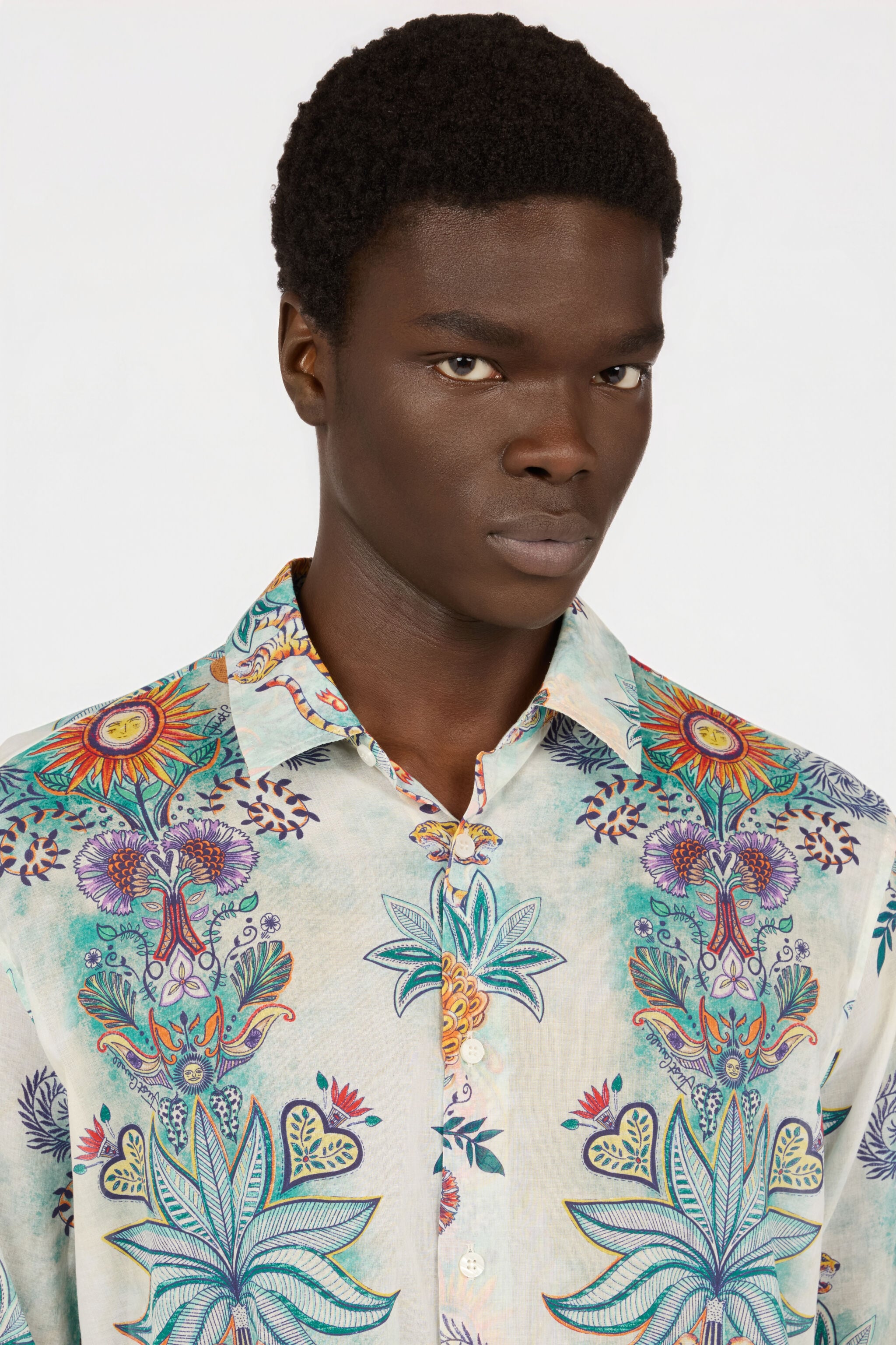 Tropical Garden Print Shirt in TURCHESE CHIRO for Men | Roberto