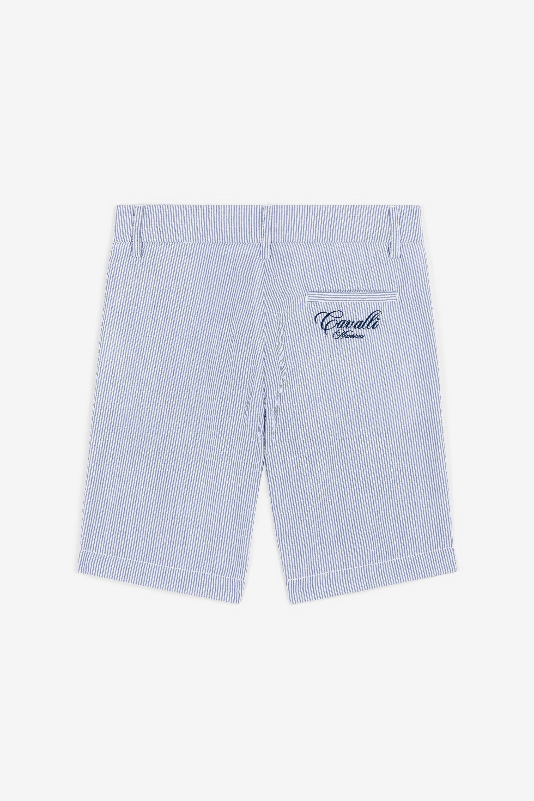 JU Gestreifte Shorts mit Logo-Stickerei JU Gestreifte Shorts mit Logo-Stickerei Hellblau OJT296-FT017