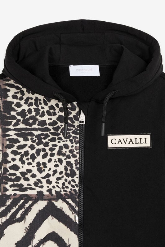 JU Leopard And Freedom-Print Zip Hoodie JU Leopard And Freedom-Print Zip Hoodie Black/White PJT922-CF050