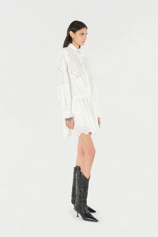 RC Mini Shirt Dress With Perforated Roses RC Mini Shirt Dress With Perforated Roses White UKR137-CH033