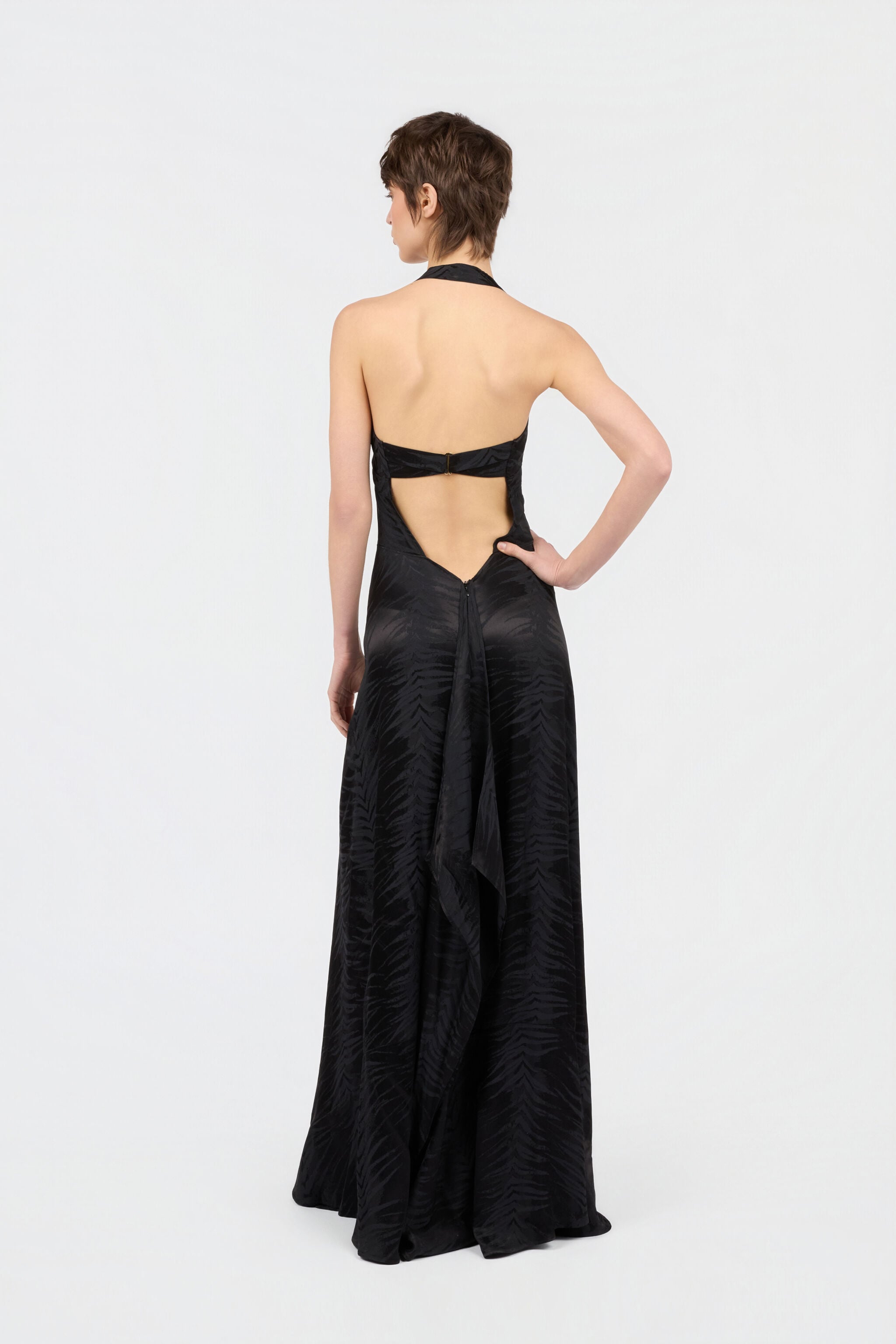 JC Black Maxi Dress With Tonal Natural Barb Pattern JC Black Maxi Dress With Tonal Natural Barb Pattern BLACK WFT299-WF697